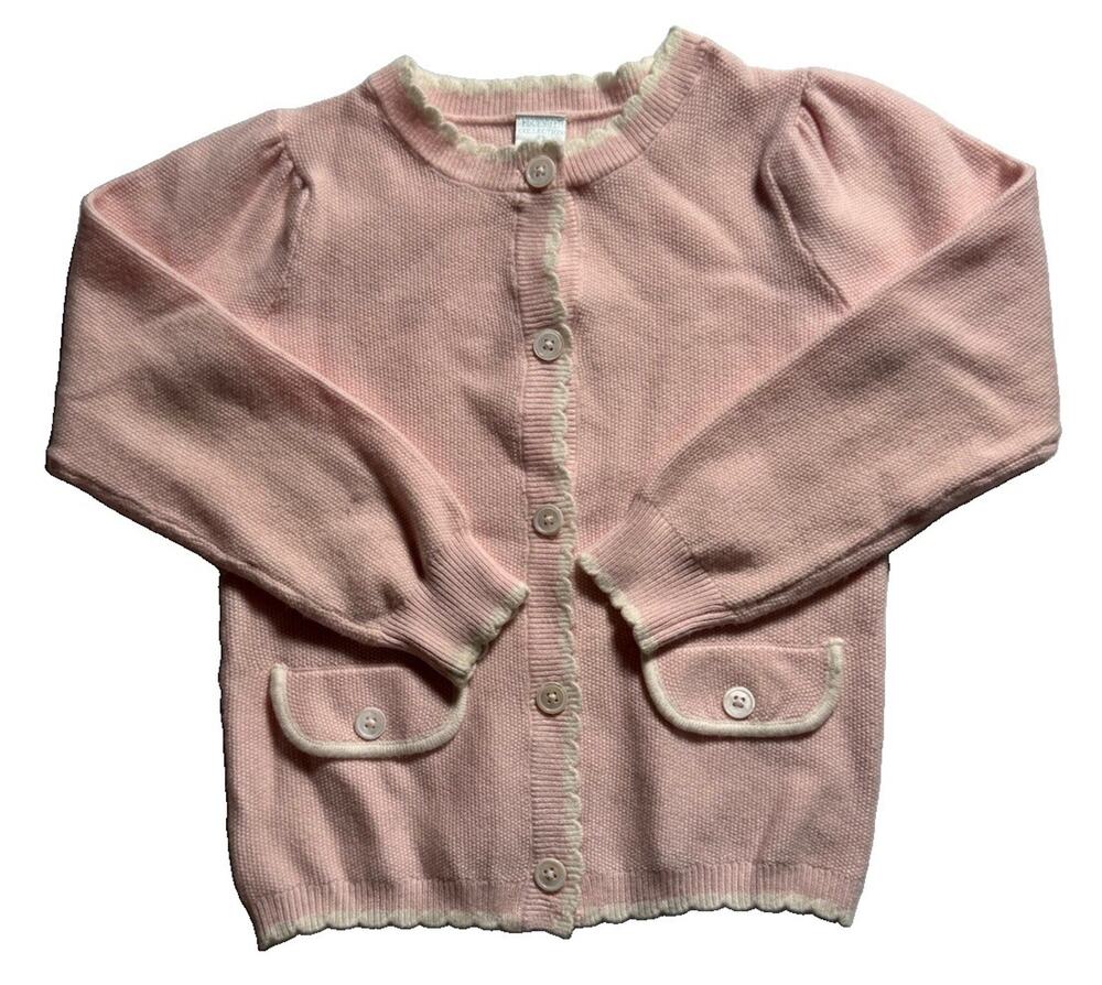 Edgehill Collection Girls 3T Pink Cardigan Sweater Ivory Trim Pockets